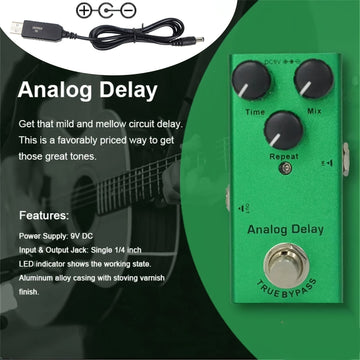 Mini Pedal De Efectos De Guitarra Eléctrica, Con Retardo Analógico, Tipo Único, Cc 9 V, Bypass Real, Equipado Con Cable De Refuerzo USB 5 V A 9 V