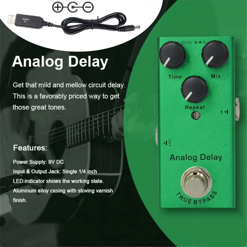 Mini Pedal De Efectos De Guitarra Eléctrica, Con Retardo Analógico, Tipo Único, Cc 9 V, Bypass Real, Equipado Con Cable De Refuerzo USB 5 V A 9 V