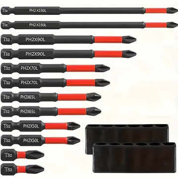 Juego de 6 piezas de cabezales magnéticos para destornillador de acero al tungsteno - mango de 1/4 pulgada, punta cruz y plana de 1 metro, rojo y , adecuados para destornilladores eléctricos y manuales