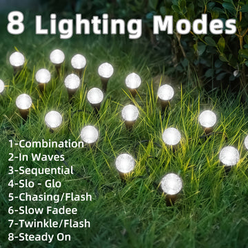20 Piezas de Luces Solares de Bola de Cristal para Exteriores, 18.7 Pies/5.8m IPX4 con 8 Modos de Iluminación y Sensor de Luz Encendido/Apagado, para Jardín, Patio, Camino y Paisajismo