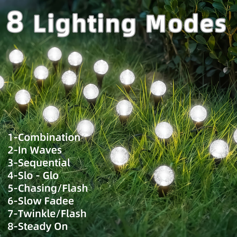 20 Piezas de Luces Solares de Bola de Cristal para Exteriores, 18.7 Pies/5.8m IPX4 con 8 Modos de Iluminación y Sensor de Luz Encendido/Apagado, para Jardín, Patio, Camino y Paisajismo