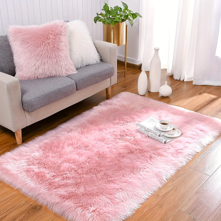 1 pieza, alfombra de felpa gruesa rosa, 100% poliéster, antideslizante, lavable a máquina, hecha a máquina, para decoración de dormitorio, oficina o habitación