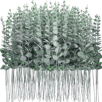 100 piezas de tallos de eucalipto artificiales, hojas de verde artificial, ramas de eucalipto de plástico para centro de mesa de bodas, ramo de flores, decoración de hogar de granja, ocasión de compromiso - Verde oscuro