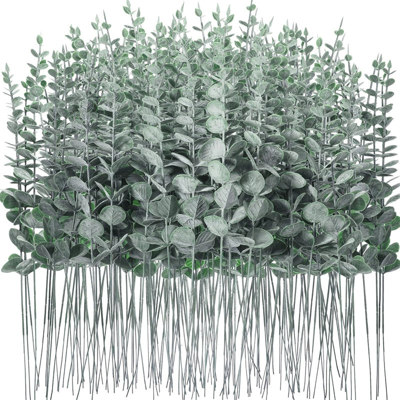 100 piezas de tallos de eucalipto artificiales, hojas de verde artificial, ramas de eucalipto de plástico para centro de mesa de bodas, ramo de flores, decoración de hogar de granja, ocasión de compromiso - Verde oscuro