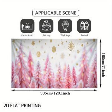 Banner de puerta 2D, 1 unidad, decoración navideña árbol rosa bosque navideño, poliéster, para fiestas hawaianas, bodas y decoraciones, fondo para habitaciones o jardín exterior