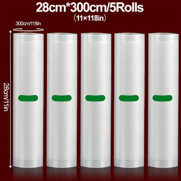 Paquete de 5 Rollos para Sellado al Vacío, Longitud de 3 Metros, Varios Anchos, Adecuados para Almacenamiento de Alimentos y Cocina Lenta a Baja Temperatura - Diseño Resistente al Desgarro Garantiza Máxima Frescura y Mayor Duración - Seguro para Contacto