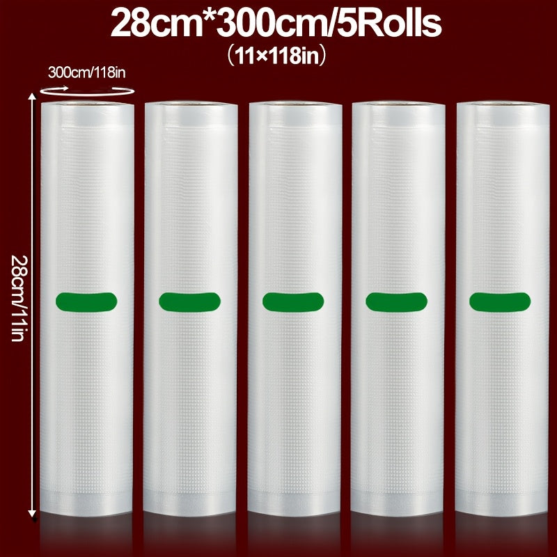 Paquete de 5 Rollos para Sellado al Vacío, Longitud de 3 Metros, Varios Anchos, Adecuados para Almacenamiento de Alimentos y Cocina Lenta a Baja Temperatura - Diseño Resistente al Desgarro Garantiza Máxima Frescura y Mayor Duración - Seguro para Contacto