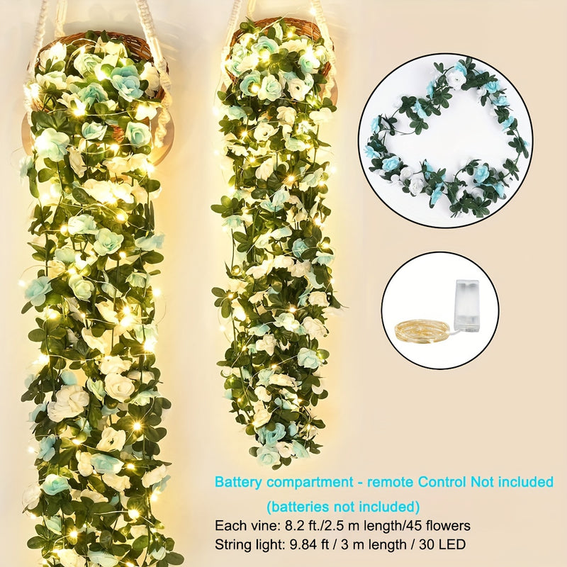 Luces de Cadena de Vid de 45 Rosas con Control Remoto - 299.92cm, 30 Luces de Hadas en Rosa Cálido LED, Guirnalda de Flores Artificiales a Pilas para Ambiente Romántico en el Hogar, Bodas, Fiestas, Decoración de Jardín - Uso Interior y Exterior (Pilas No