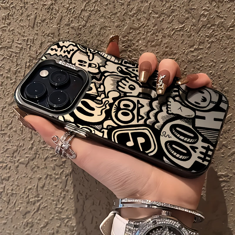 Funda para teléfono resistente a golpes, material de acrílico negro con diseño de patrón divertido en la superficie