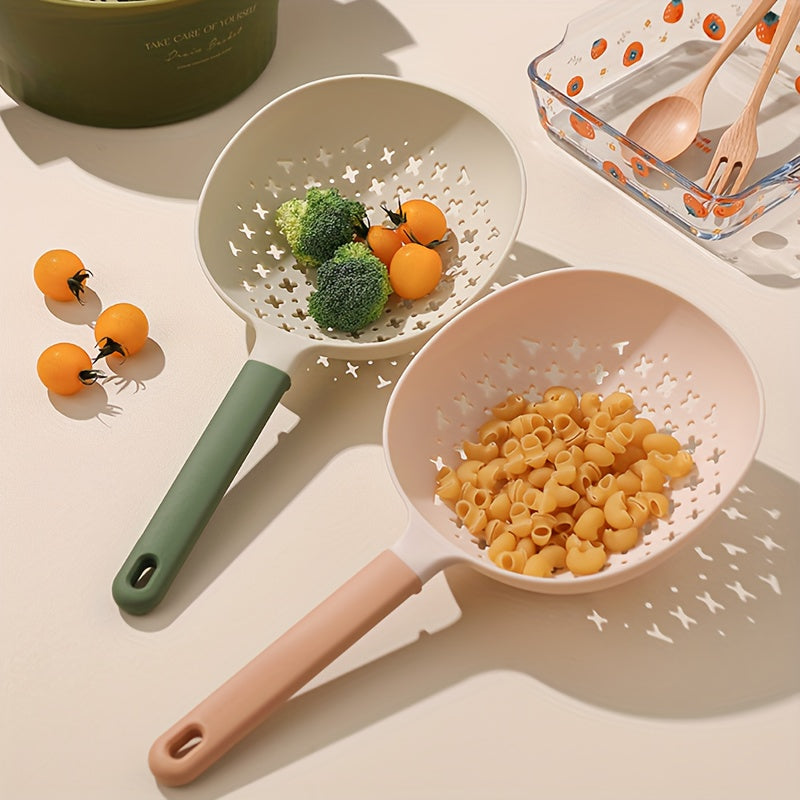 1 pza., Colador de cocina, Cuchara de mango largo de plástico grande para escurrir en el hogar, Colador de alta temperatura resistente a los fideos de salvamento, Utensilios de cocina, Accesorios de cocina, Suministros para hornear