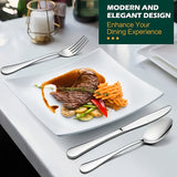 Conjunto elegante de 30 piezas de cubiertos de acero inoxidable, cubiertos pulidos a espejo con cuchillos para carne, tenedores, cucharas, aptos para lavavajillas, ideal para Navidad, Halloween, San Valentín