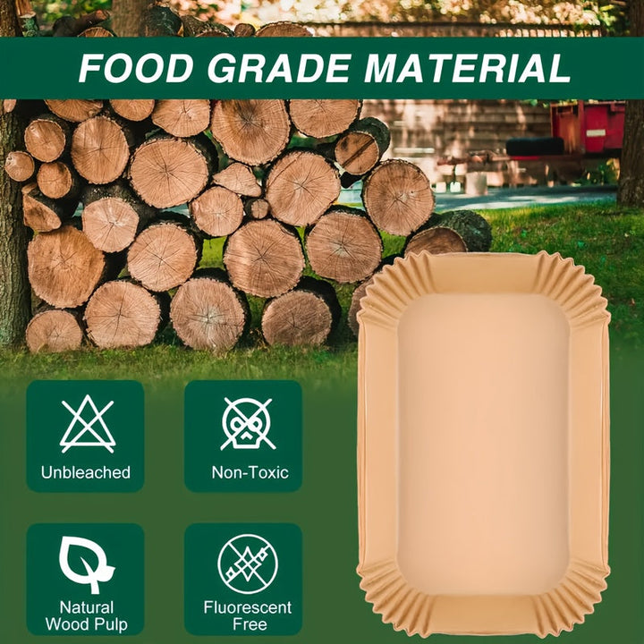 Forro Rectangular Duradero para Freidora de Aire con Diseño de Crestas - Papel Parchment No Blanqueado y No Tóxico para Fritura, Horneado y Parrilla sin Aceite - Compatible con Air Fryers, Horno y Parrillas - Ideal para Pollo, Papas Fritas y Alitas