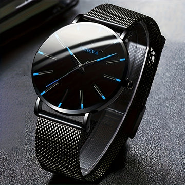 Un conjunto de dos relojes de cuarzo de negocios elegantes y pulseras de cuero.