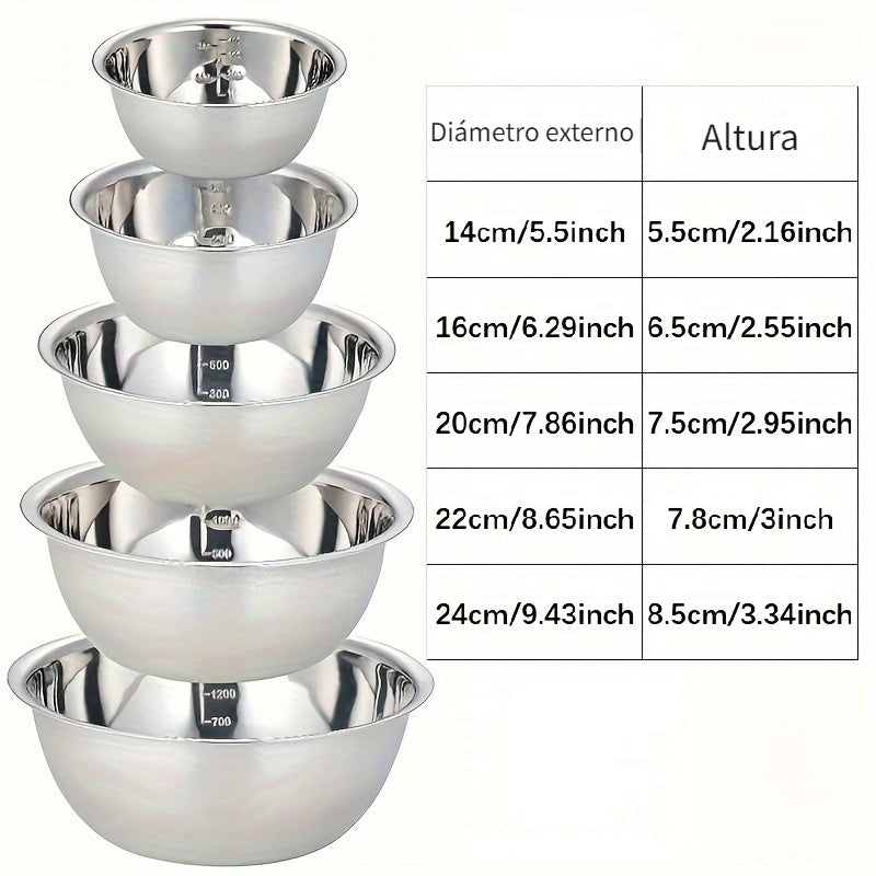 Juego de 5 tazones de acero inoxidable con base antideslizante, duraderos y seguros para alimentos, para uso en la cocina
