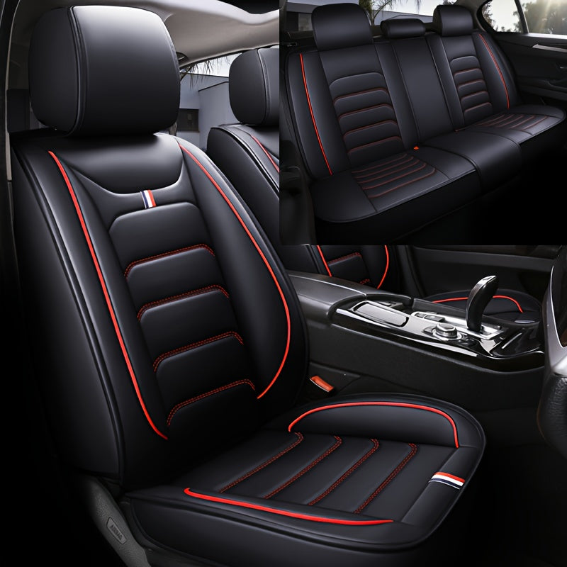 Protector de asiento de coche de temporada universal de 5 plazas, transpirable, con cojín de piel sintética, adecuado para el 99% de los modelos de 5 plazas, edición cómoda con compra individual de 2 almohadas.