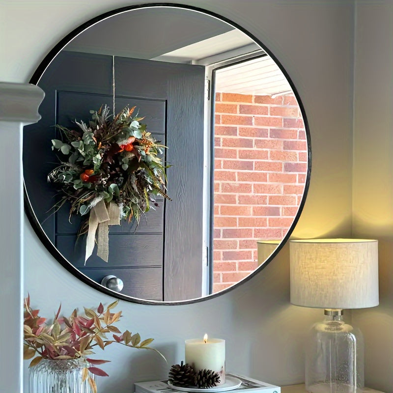 1 espejo redondo de pared con marco de acero inoxidable - Espejo de tocador versátil para baño, dormitorio y decoración del hogar - No requiere electricidad Decoraciones de Halloween y Navidad