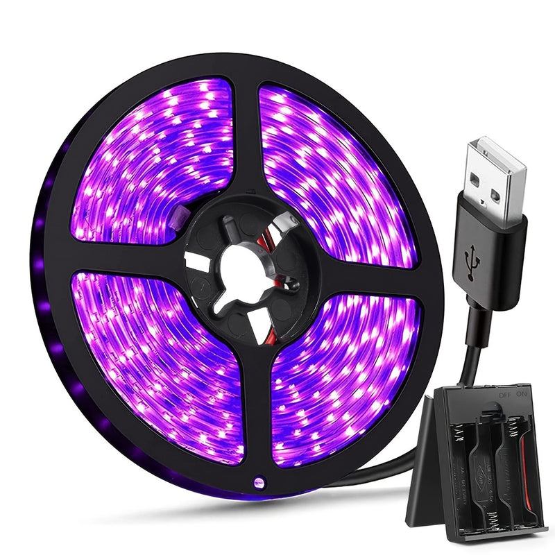 1/2/4 Paquete de Luces UV Negras con Enchufe USB, 5V LED Adhesivo Luz Negra 385-400nm, para Halloween/Navidad, Pintura en Vidrio y Fiestas Luminosas, 2.5m/paquete, 150LED/paquete, Ideal para Navidad