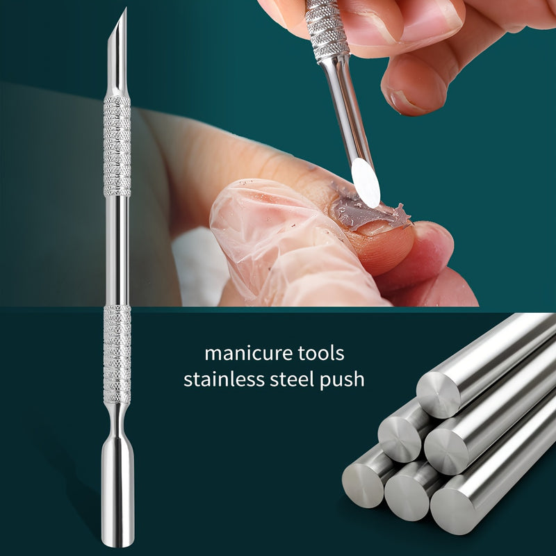 Púsher de callos de acero inoxidable profesional, quitacallos de doble cabeza con papel de lija de 240 granos, herramienta de preparación de uñas para manicura pedicura arte, producto de cuidado de uñas para pies y manos sin fragancia