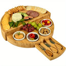 Tablero de queso de bambú plegable con almacenamiento integrado y utensilios para Ramadán y reuniones
