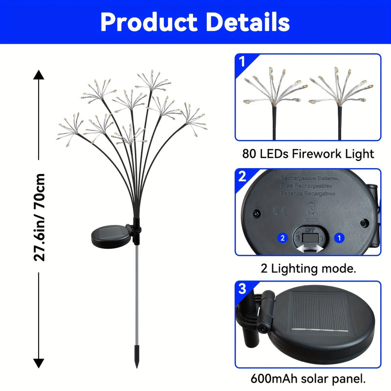 6 piezas de luces de sendero YAAFEN con energía solar, 480 LED, 2 modos de destello y estable, acero inoxidable, sombra de resina, ideal para jardín, sendero, patio, maceta de flores, camping, fiestas - Decoración perfecta para regalo de Navidad, ilumina