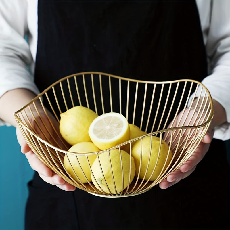 Canasta de alambre para frutas, 1 unidad, tazón de frutas para mostrador de cocina, ola, tazón para servir frutas, plato de alambre para frutas y verduras