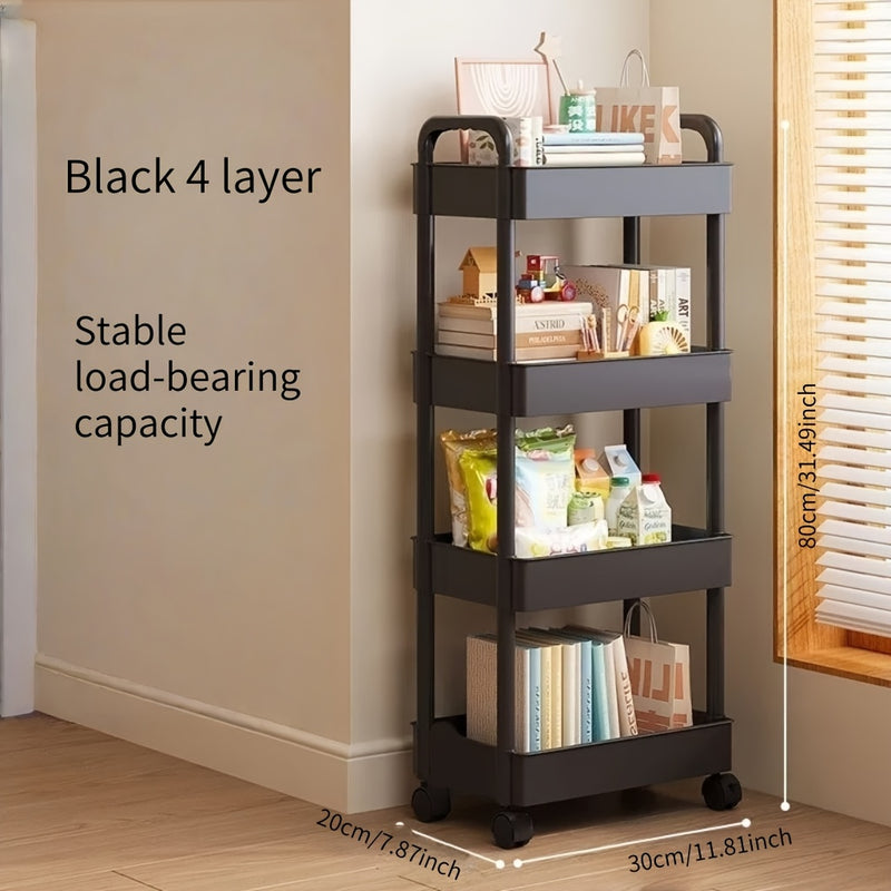 Carrito de almacenamiento rodante de 2 niveles con ruedas - Plástico resistente, opciones en blanco y negro, gran capacidad de carga, ideal para organizar la cocina, dormitorio o sala de estar, solución versátil para el hogar
