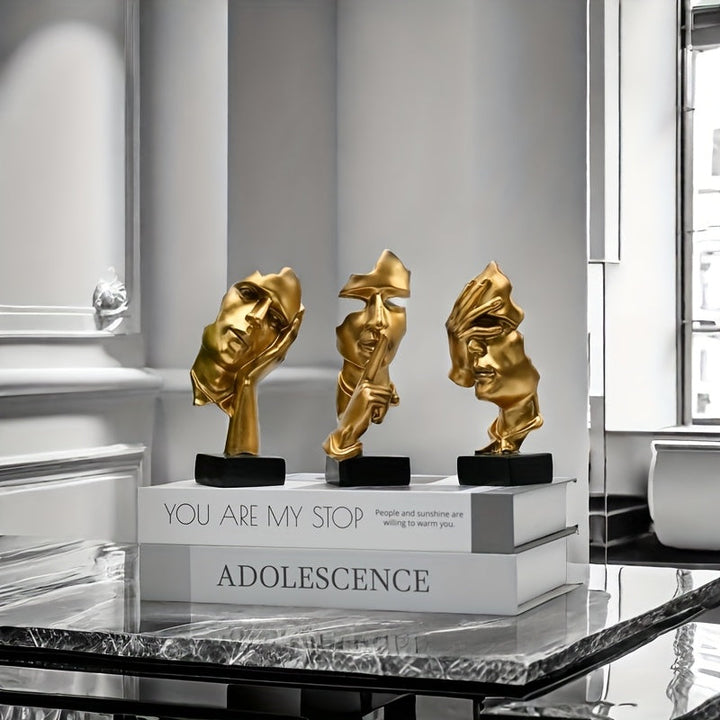 3 piezas de mascarillas de cara de hombre de resina - Diseño abstracto, decoración interior y exterior para el hogar, armario de vino, soporte de TV, decoración moderna del hogar