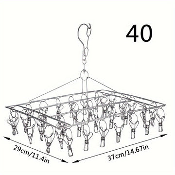 1pc Soporte De Secado De Calcetines De Acero Inoxidable Con Clip Múltiple, Gancho Giratorio A Prueba De Viento, Percha Para Ropa, Soporte De Secado De Ropa Para Calcetines, Sujetadores, Ropa Interior, Accesorios De Lavandería
