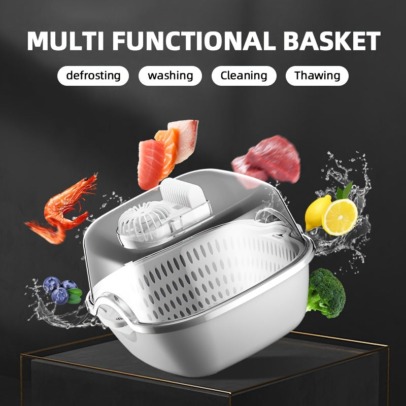 1 estuche de cesta multifuncional con pantalla digital, alimentado por USB, para descongelar, lavar, limpiar y descongelar carne, mariscos, frutas y verduras. Funciona en silencio, ideal para el hogar, el coche, los viajes en RV, los utensilios de cocina