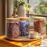 Juego de 6 recipientes de vidrio para almacenar alimentos, con tapa de bambú hermética, ideal para té, café, harina, azúcar, dulces, galletas, especias y más