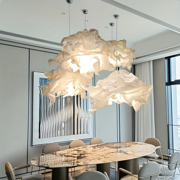 Araña de papel moderna - Lámpara de papel estilo nube con luz cálida amarilla, perfecta para decoración de hogar, hotel, bodas y eventos - No necesita electricidad, decoración para hotel | Araña moderna | Artesanía en papel, decoración de arañas