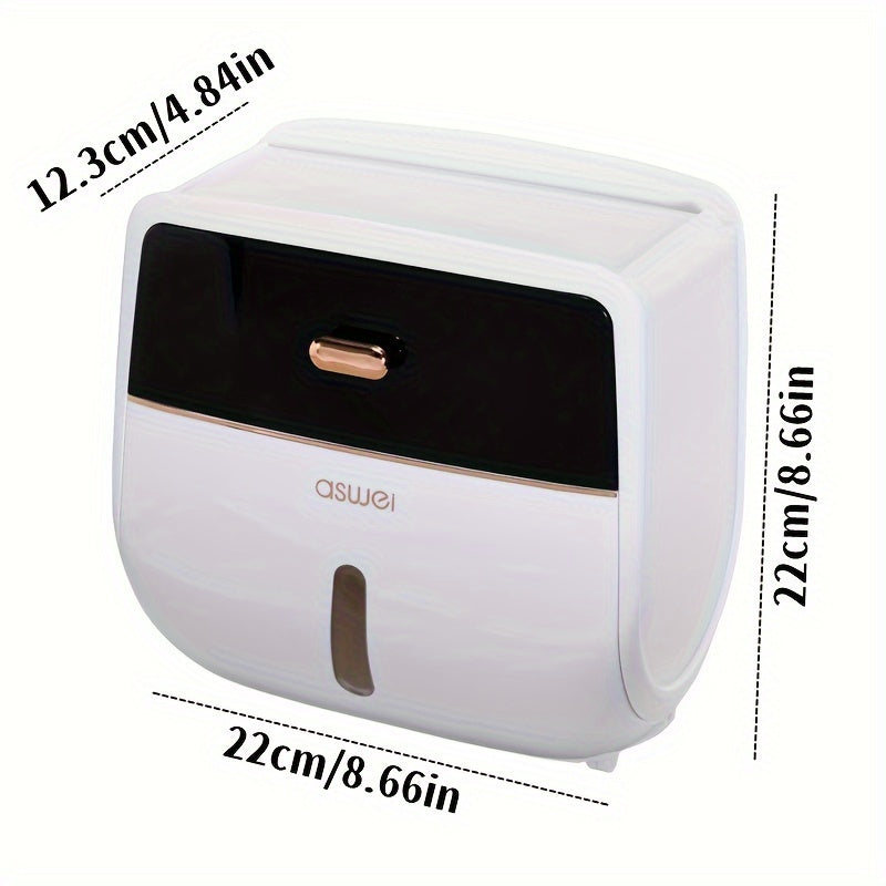 1pc Luxe Soporte de caja de pañuelos de pared, doble capa de gran capacidad, instalación sin taladro, acabado de plástico pulido, forma cuadrada, para decoración y almacenamiento de baños