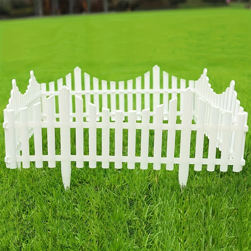 8 piezas de valla de jardín blanca duradera de plástico - 96 pulgadas (243,84 cm) de estacas de borde de paisaje para césped, camas de flores y decoración de jardín, valla de patio al aire libre, frontera de plantas, decoración de otoño, valla de jardín