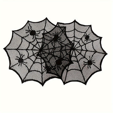 Cojines de red de araña para bebidas - 1 pieza, 2 piezas o 4 piezas, diseño de red de poliéster negro con acordes rojos, perfecto para decoraciones de fiestas de Halloween y uso doméstico, vajilla espeluznante | Decoración de patrón de red | Bebida durad