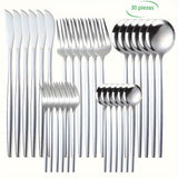 Juego de Cubiertos de Acero Inoxidable de 30 Piezas, Juego de Cuchillo Tenedor Cuchara, Juego de Vajilla, Incluye Juego de Cuchillo Tenedor Cuchara, Apto para Casa, Restaurante, Hotel, Fiesta, Boda, Lavavajillas