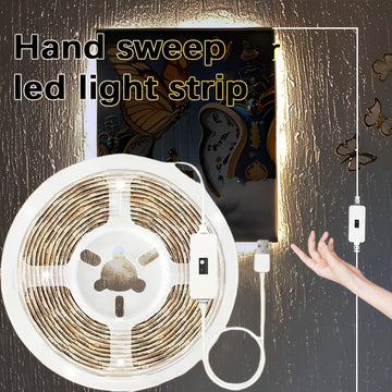 Tira de luces LED con sensor de barrido manual, 2m/5m/10m enrollable para iluminación de armarios, alimentada por USB, 5V, ≤36V, control por gestos, LED de doble cara para decoración del hogar y la cocina, no requiere pilas.