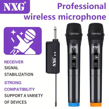 Micrófonos inalámbricos NXG K-6, micrófonos para karaoke, sistema dinámico de mano, receptor recargable, ideal para fiestas, iglesias, reuniones, bodas y escenarios, incluye 2 micrófonos