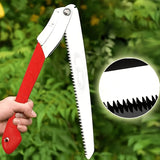 Sierra de Podar Plegable de Alta Resistencia de 14 Pulgadas con Hoja Curva SK5 - Dientes de Cuchilla Triplo para Árboles, Corta Madera, Camping, Jardinería, Senderismo y Paisajismo - Mango Ergonómico Rojo y Blanco, Esenciales para el Camping | Diseño Ple