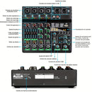 Tynan Mezclador de Audio USB de 6 canales con 256 efectos de reverberación RGB, fuente de alimentación elegante, transferencia de datos de alta velocidad - Lleva tu experiencia musical al siguiente nivel con este equipo de grado profesional, mezclador pa