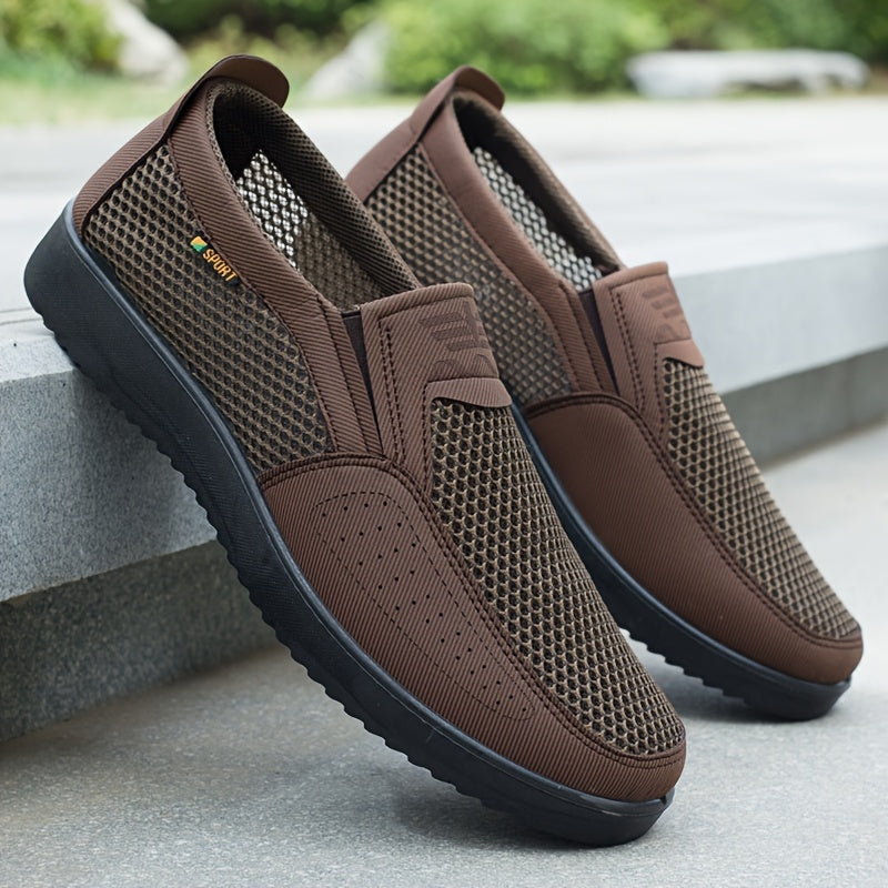 Zapatillas Casuales de Negocios para Hombre, Zapatillas Slip-On - Malla Ligera y Material PU Transpirable, Adecuadas para Senderismo al Aire Libre, Entrenamiento y Uso Diario en Todas las Estaciones - Estilo Urbano Gris/ con Suela de PVC, Diseño Moderno