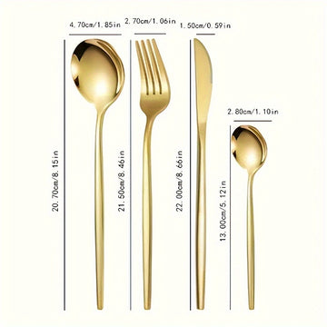 Juego de cubiertos de acero inoxidable dorado pulido, 16/24/32 piezas, en caja de regalo, incluye tenedor, cuchillo y cuchara, apto para lavavajillas, ideal para Navidad, Halloween, Pascua, 4 de julio y otras celebraciones