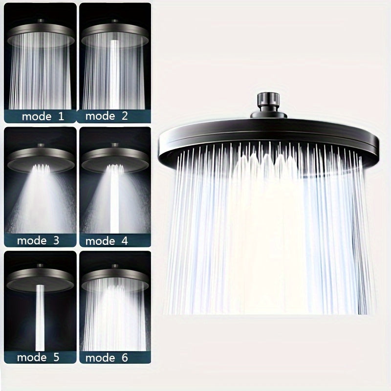 1pc Cabezal de Ducha de Alta Presión Ajustable, Rociador Superior de 6 Velocidades, Cabezal de Ducha de Mano Individual Presurizado, Rociador de Lluvia, Accesorios de Baño, Juego de Cabezal de Ducha y Manguera
