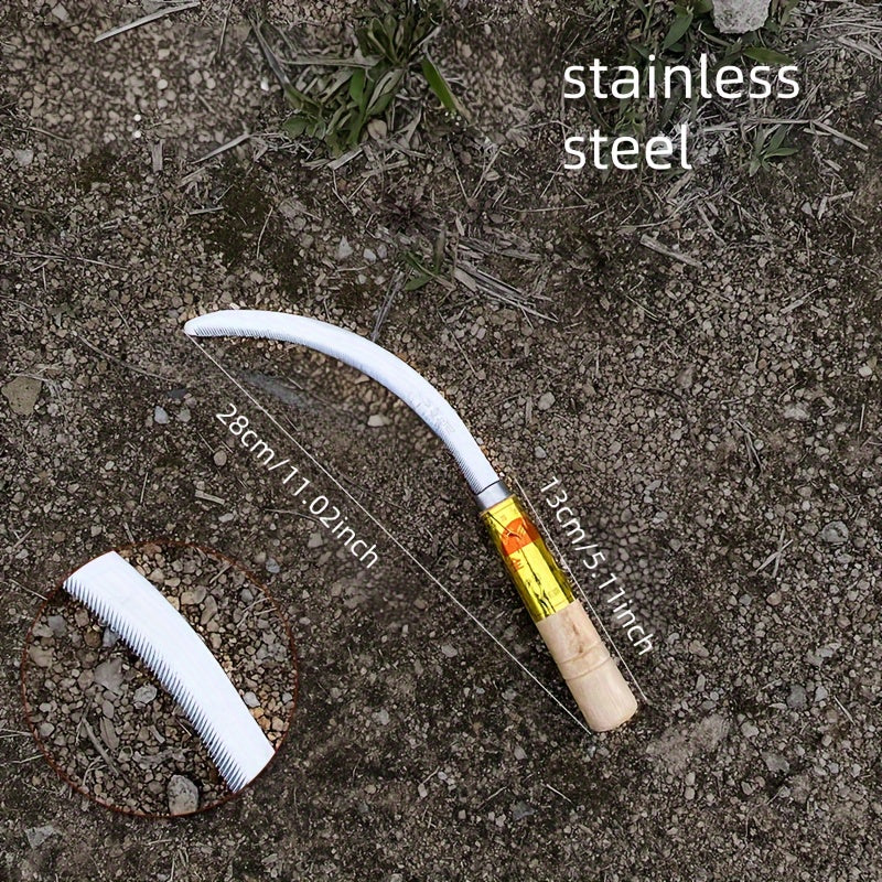 1pc Hoz cómoda de mango de madera, dientes finos afilados, hoja de metal, acero de aleación duradero - Adecuado para el cuidado del césped, al aire libre, corte y corte de cuerda, esencial para jardinería