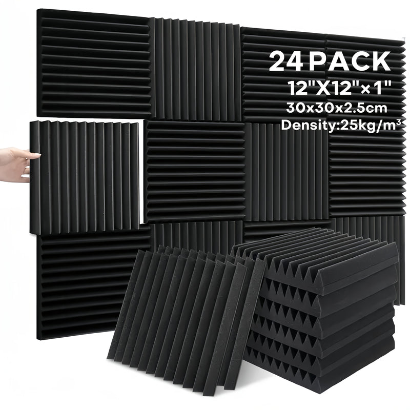 24 paneles de aislamiento acústico de alta densidad, paneles de espuma acústica ignífuga 30.48x30.48 cm, ideales para estudios de grabación, salas de cine en casa y decoración de paredes