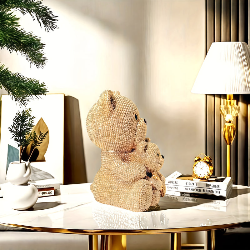 1pc Estatuilla de Oso Dorado Brillante Madre y Bebé | Decoración Animal Adorable | Regalo para el Hogar o Mamá
