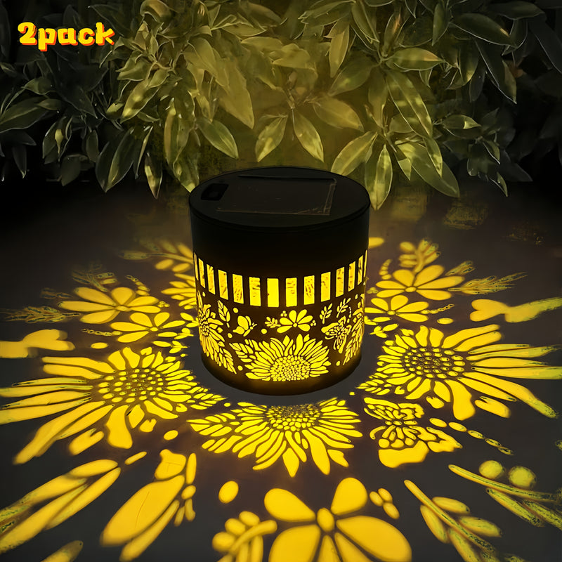 2 piezas/set, luces LED solares de proyección para pared exterior, IP65 luces para cercas con diseño metálico hueco, decorativas para patio, jardín, pasillo, terraza y escaleras, regalo exquisito para padres y amigos
