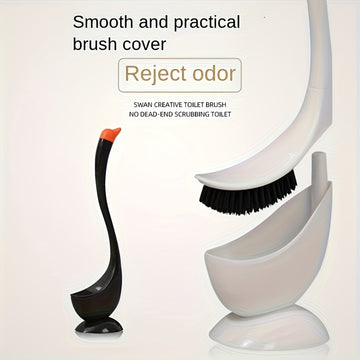 Escobilla para inodoro de cisne de 2 colores, herramienta de limpieza de baño de plástico, limpieza de 360° con cerdas anguladas, cepillo de baño reutilizable para una limpieza eficiente en casa y oficina, conjunto de escobilla y soporte