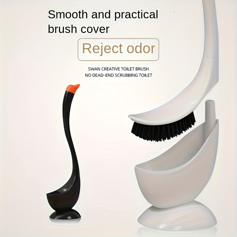 Escobilla para inodoro de cisne de 2 colores, herramienta de limpieza de baño de plástico, limpieza de 360° con cerdas anguladas, cepillo de baño reutilizable para una limpieza eficiente en casa y oficina, conjunto de escobilla y soporte