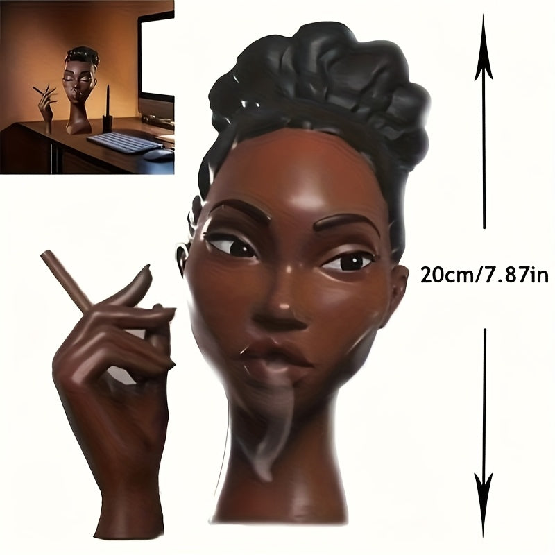 1pc Escultura de Resina Pingzhi - Figura Femenina Elegante con Expresión Contemplativa & Cabello Rizado, Decoración Clásica para Hogar y Oficina, Adorno Artístico sin Necesidad de Electricidad, Diseño Contemplativo, Artesanía Detallada