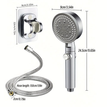 Juego de regadera de mano de alta presión con 5 modos, acabado en color grafito, botón para detener el agua, montaje en pared, sin necesidad de energía eléctrica - Kit completo para renovar el baño